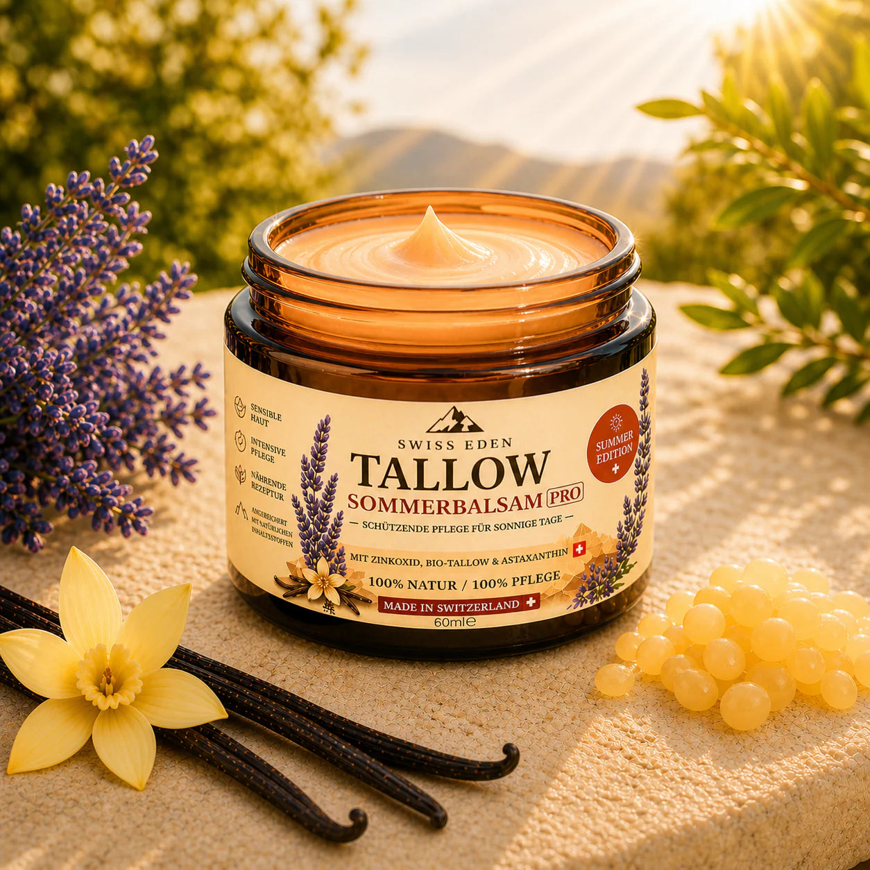Tallow Sommerbalsam PRO von Swiss Eden mit BIO-Tallow, Zinkoxid und Astaxanthin