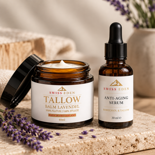 Swiss Eden Skin Repair Duo mit Tallow Gesichtscreme Lavendel und Anti-Aging Serum mit Bakuchiol