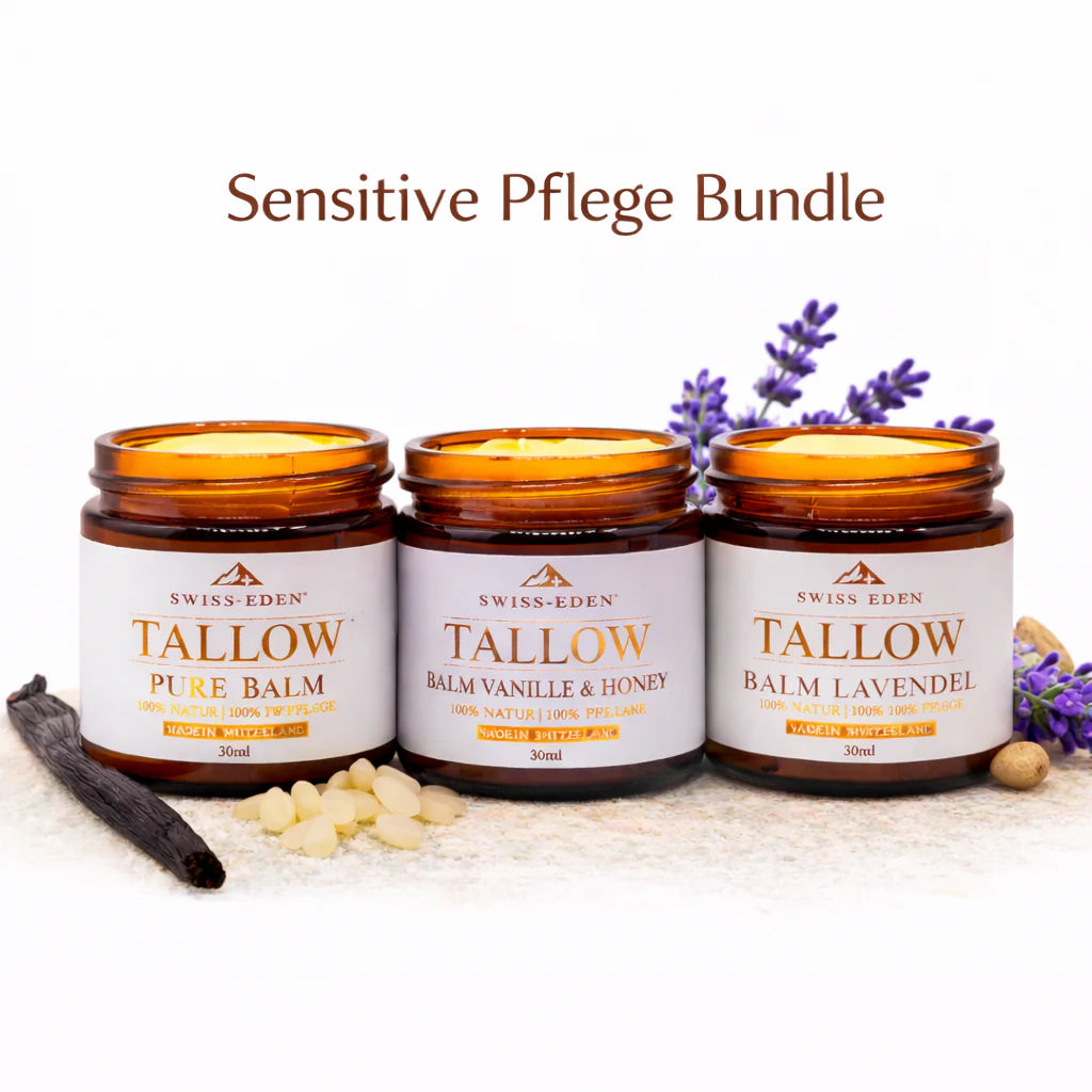 Swiss Eden Tallow Pflege Bundle mit Pure, Vanille & Honig sowie Lavendel aus Schweizer BIO-Tallow