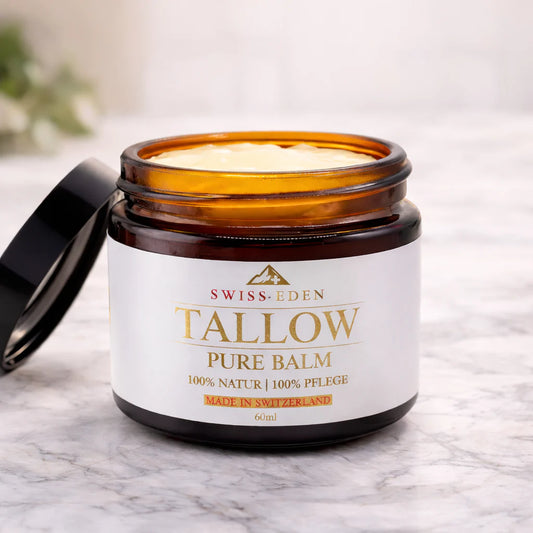 Swiss Eden Tallow Pure Balm mit BIO Rindertalg aus der Schweiz für natürliche und intensive Hautpflege.